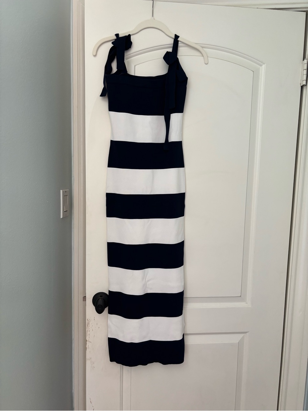 Striped Navy and White Maxi Dress with Tie Straps